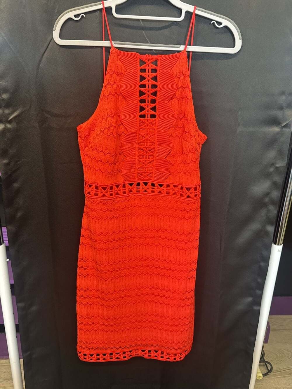 Topshop Tall Red Lace Cutout Bodycon Dress US 8